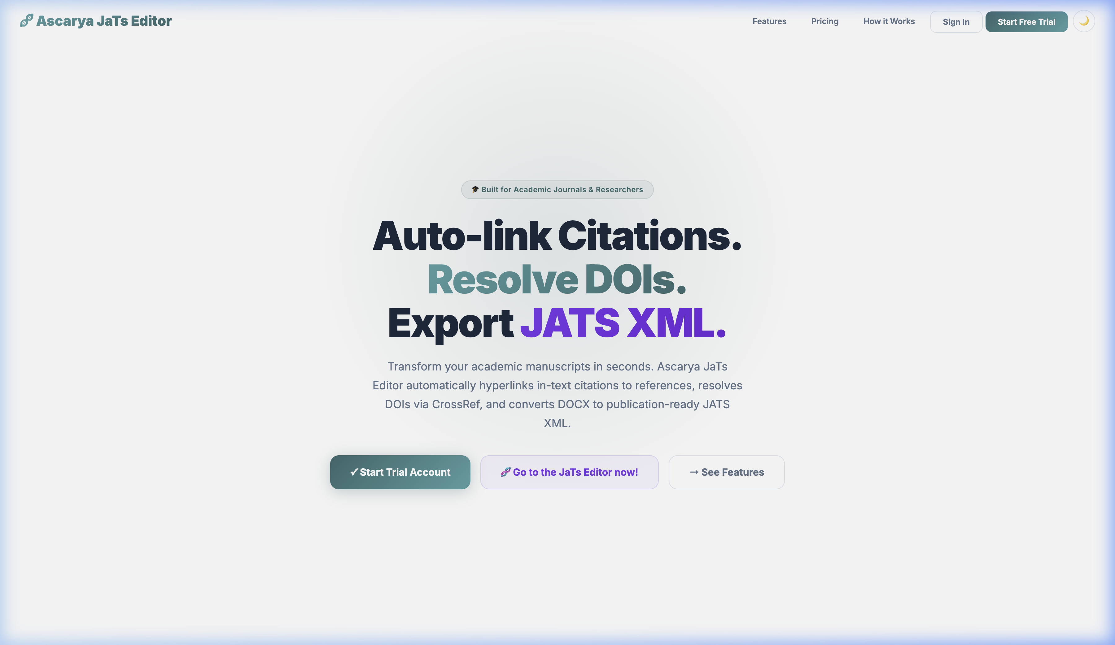 Ascarya JaTs Editor Landing Page