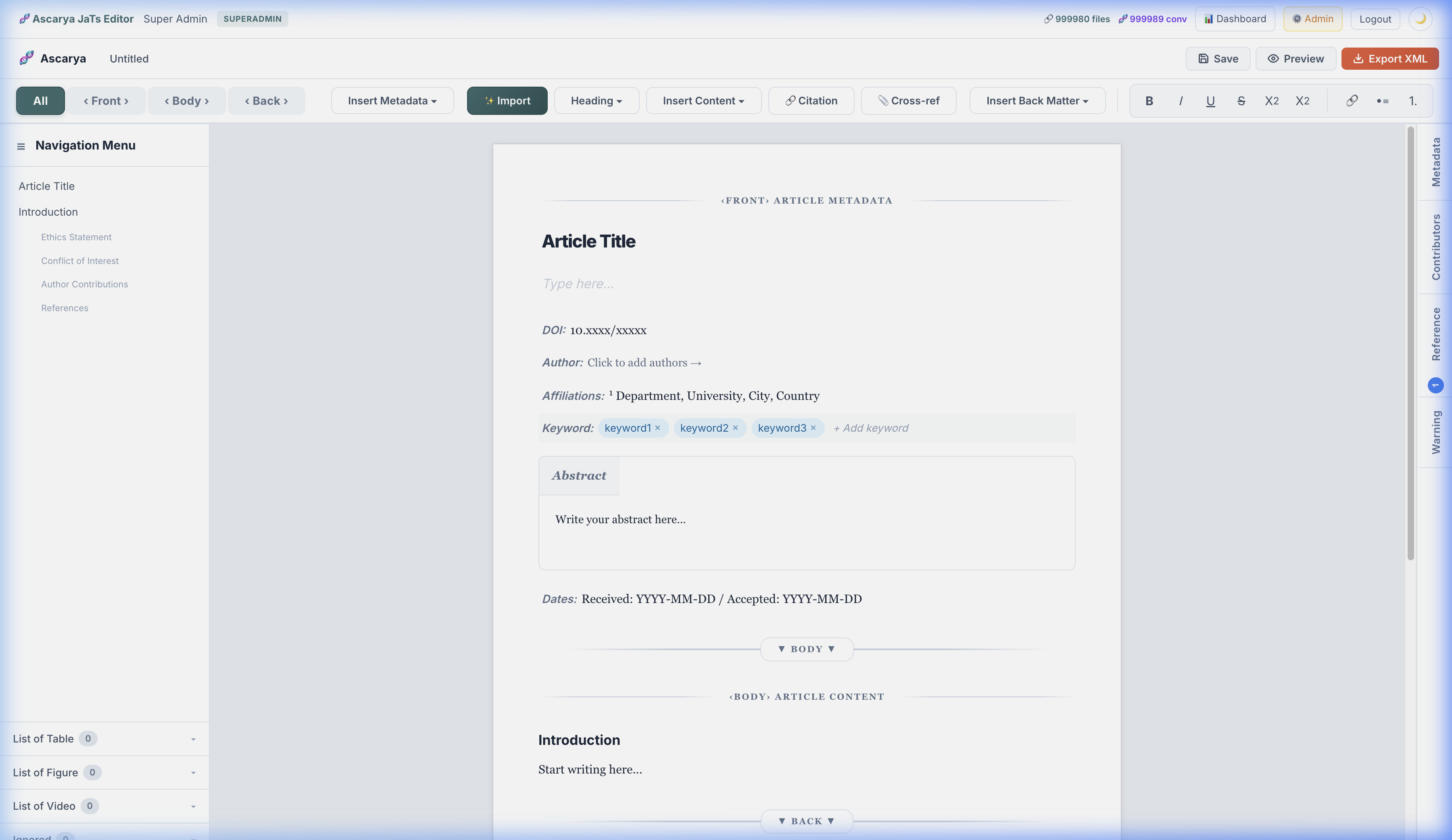JATS Editor Interface
